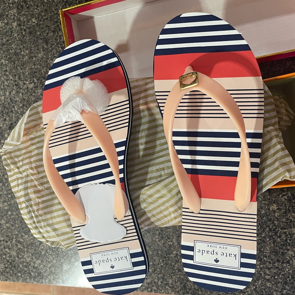 Kate Spade Navy and Red Striped flip flops